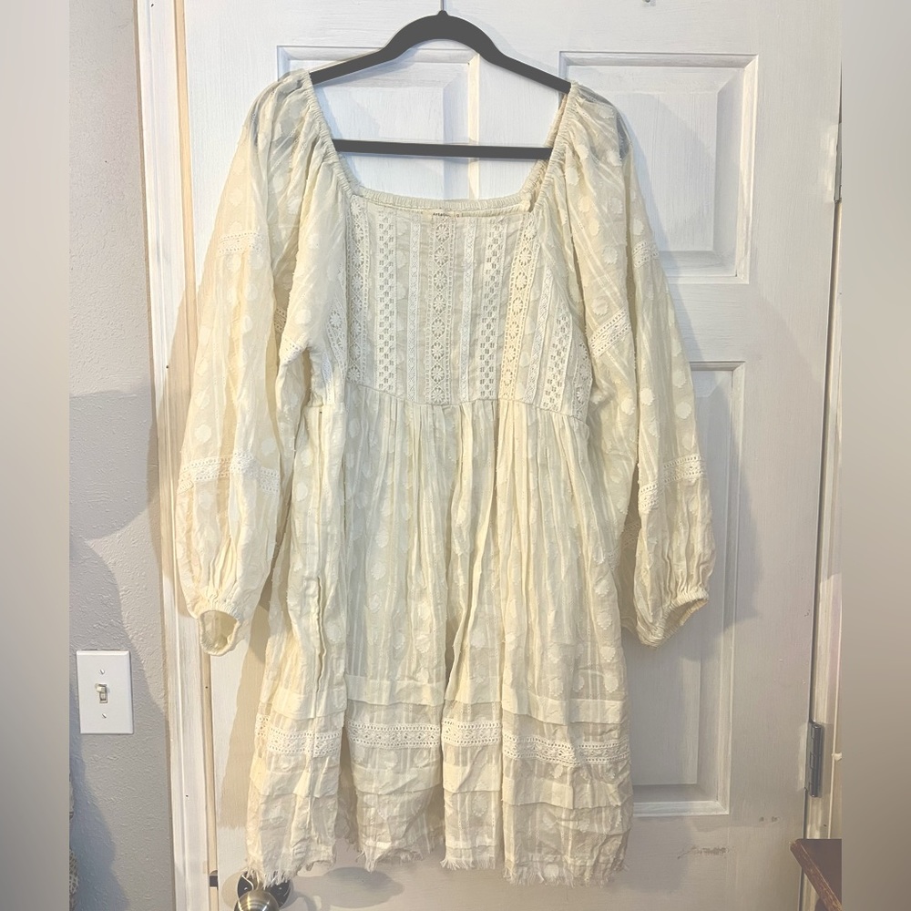 Nicole Miller Artelier Lace Puff Sleeve Cottage Core Ivory Dress Large